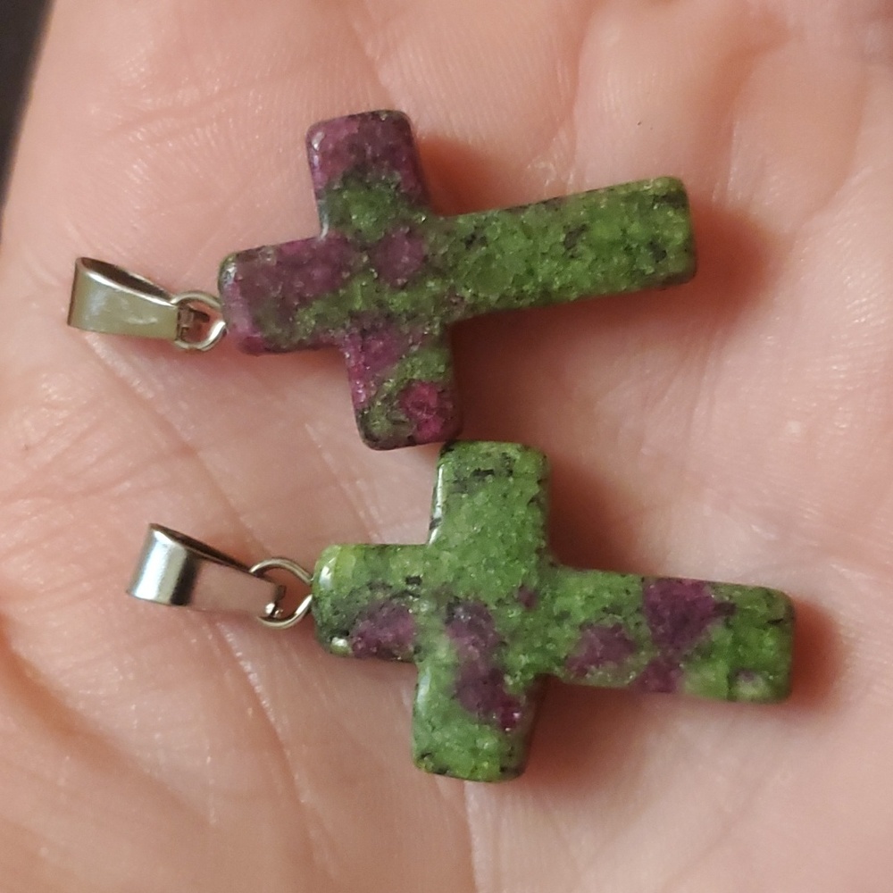 New 2pc Ruby in Zoisite Cross Pendants.